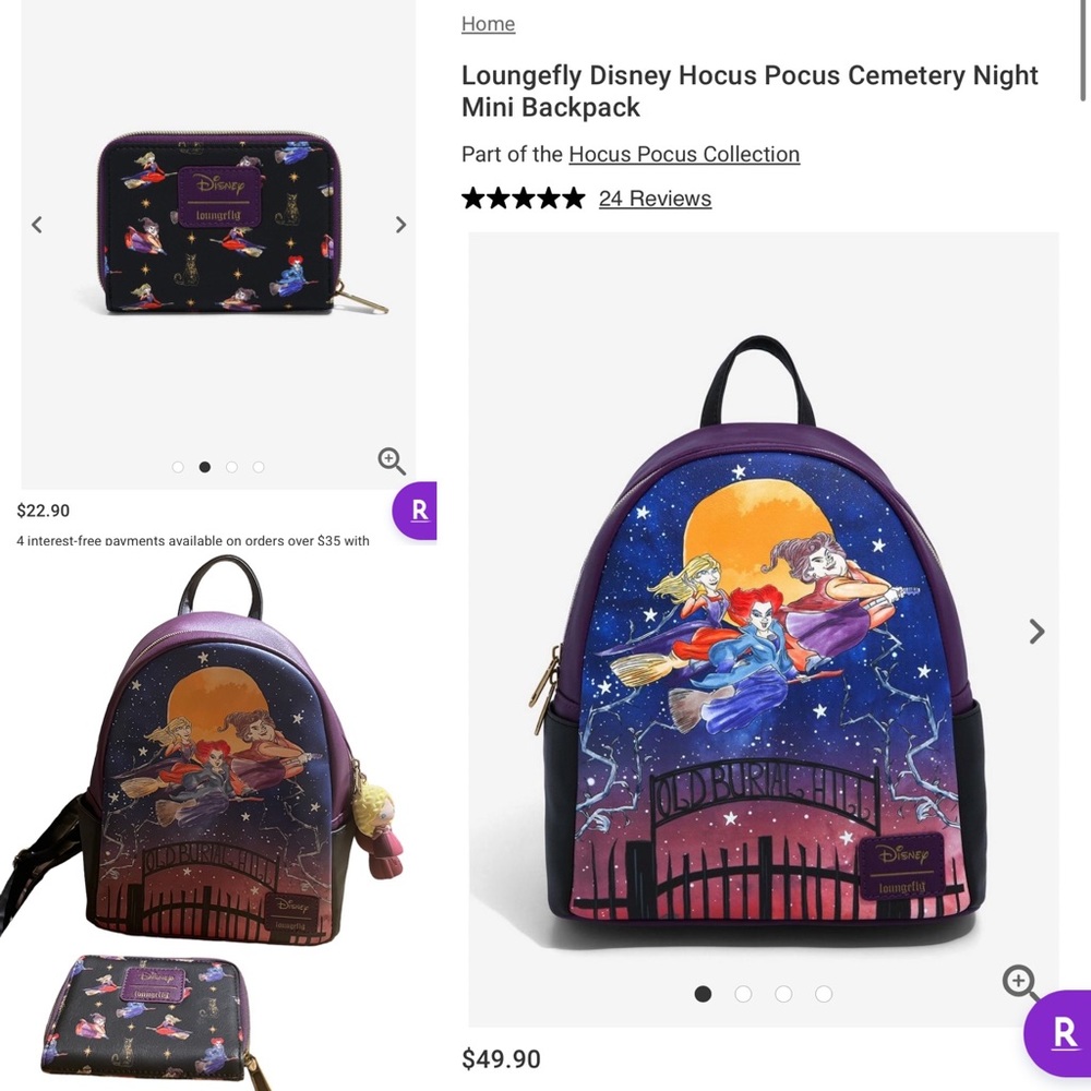 Loungefly Hocus Pocus Cemetery Night Mini Backpack - Purple, Blue, Orange